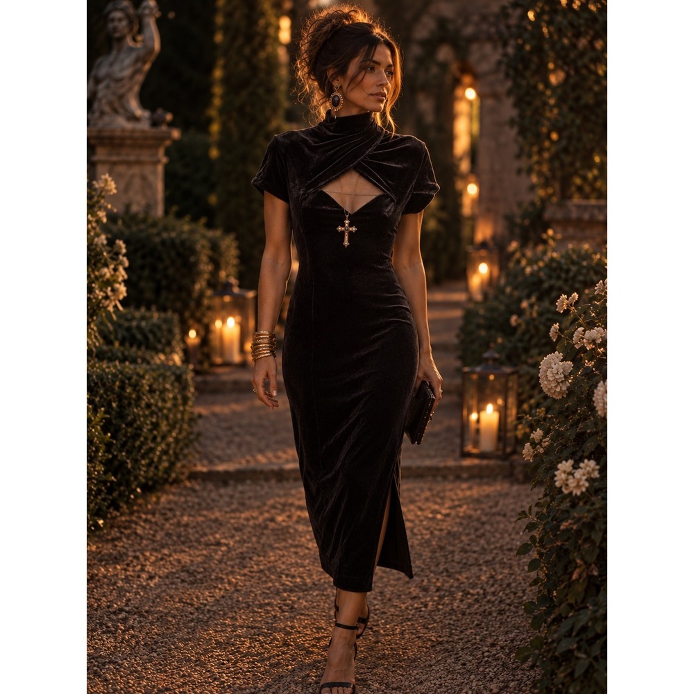 Fashion Bug Black Velvet Mesh Maxi Dress Size 8 Gothic Witchy Dark Romantic Y2K